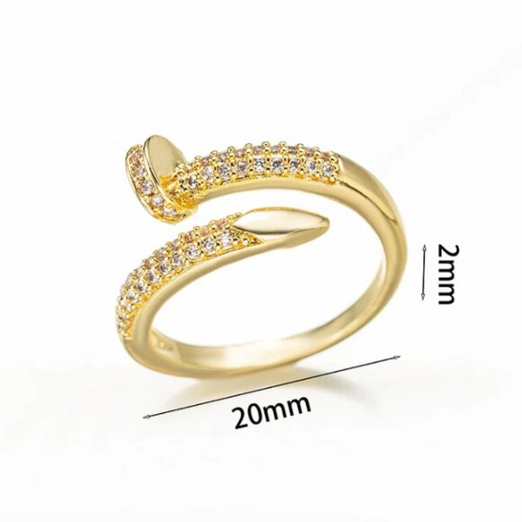 Classic and Modern Nail Shaped Luxury Inspired Design Open Adjustable Ring - Picture 3 of 5